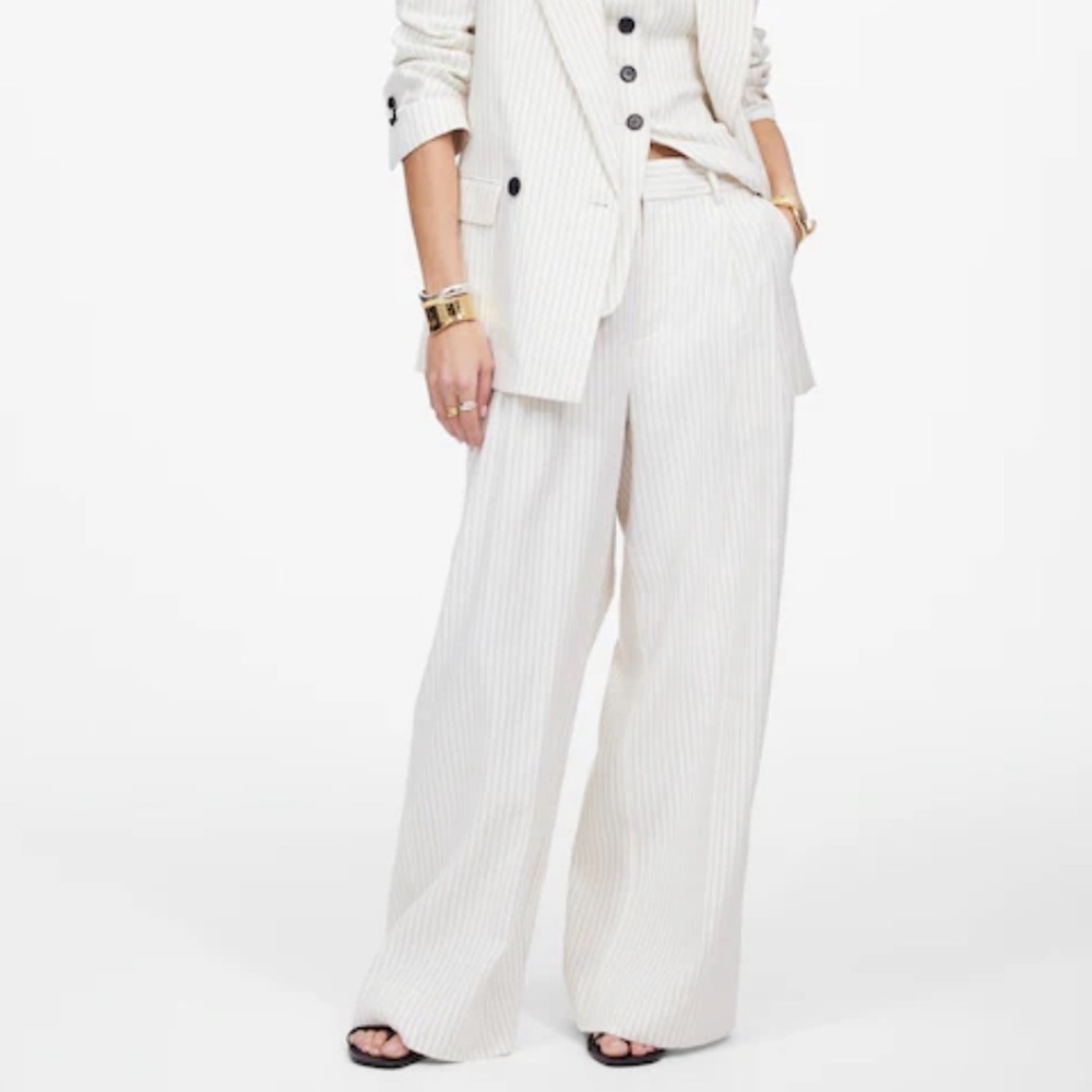 Nwot Madewell The Petite Harlow Superwide-Leg Trouser in Linen-Cotton Blend